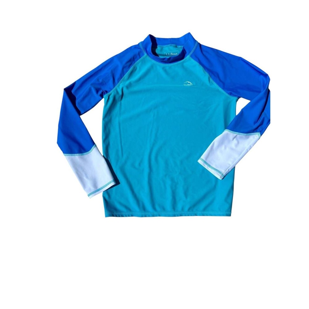 L.L.Bean Kids' Sun-and-Surf Long-Sleeve Swim Shirt Rash Guard Blue Teal L 14-16